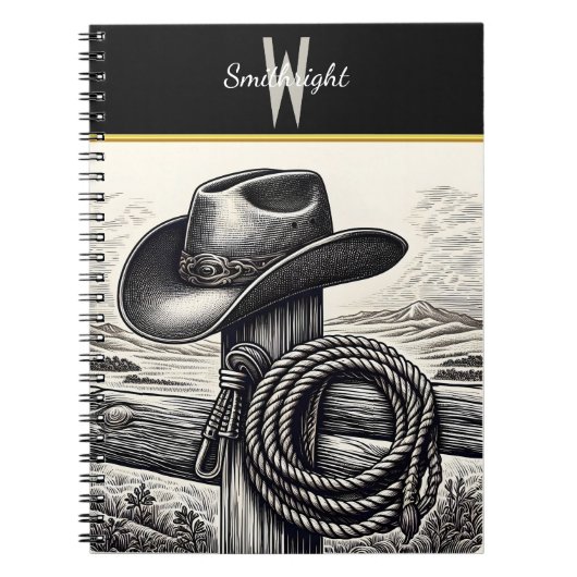 Westerne charme: Cowboy Pet & Touw Rust op Wood F Notitieboek (Voorkant)