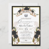 Westerne Charro Black Rozen en paarden Quinceanera Kaart (Voorkant)