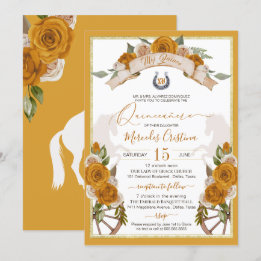 Westerne Charro Golden Yellow Roses Quinceanera Kaart