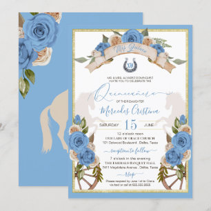 Westerne Charro Light Blue Horses Quinceanera Kaart