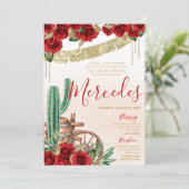 Westerne Charro Quinceanera van de rode rozenrog Kaart (Staand voorkant)