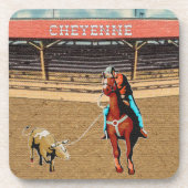 Westerne Cheyenne Rodeo Cowboy Team/Steer Roping Bier Onderzetter (Voorkant)