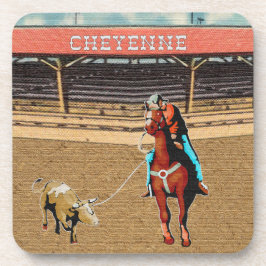 Westerne Cheyenne Rodeo Cowboy Team/Steer Roping Bier Onderzetter