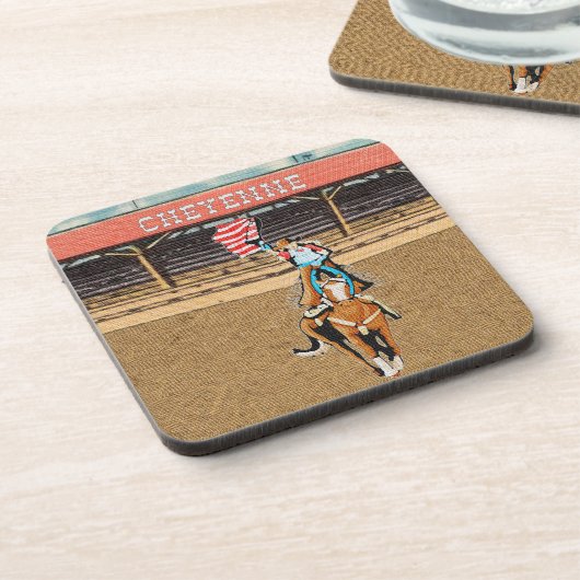 Westerne Cheyenne Rodeo Cowgirl Amerikaanse vlag 2 Bier Onderzetter (Linkerzijde)