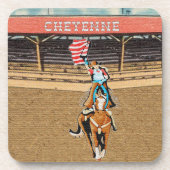 Westerne Cheyenne Rodeo Cowgirl Amerikaanse vlag 2 Bier Onderzetter (Voorkant)