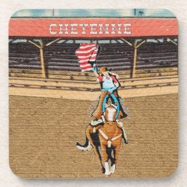 Westerne Cheyenne Rodeo Cowgirl Amerikaanse vlag 2 Bier Onderzetter