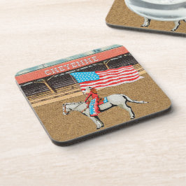 Westerne Cheyenne Rodeo Cowgirl Amerikaanse vlag Bier Onderzetter