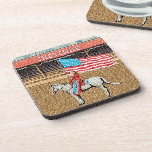 Westerne Cheyenne Rodeo Cowgirl Amerikaanse vlag Bier Onderzetter (Linkerzijde)