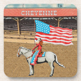 Westerne Cheyenne Rodeo Cowgirl Amerikaanse vlag Bier Onderzetter