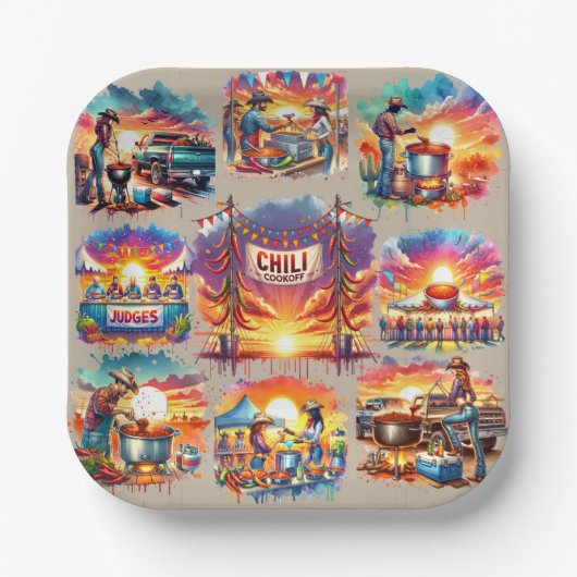 Westerne Chili Cookoff Scenes 1 Papieren Bordje (Voorkant)