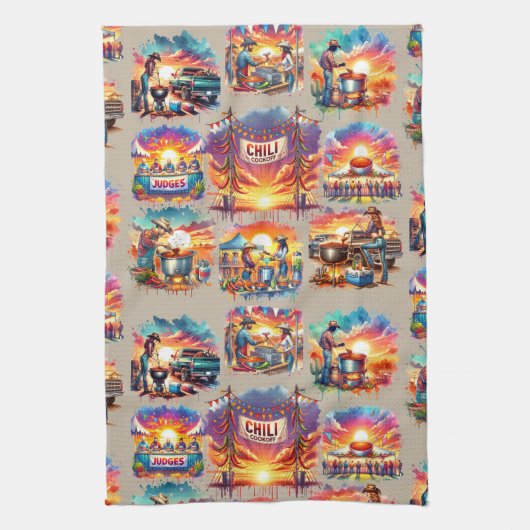 Westerne Chili Cookoff Scenes 1 Theedoek (Verticaal)