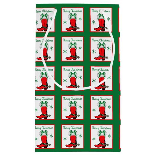 Westerne Christmas Cowboy Boot Gift Bag Klein Cadeauzakje (Achterkant)