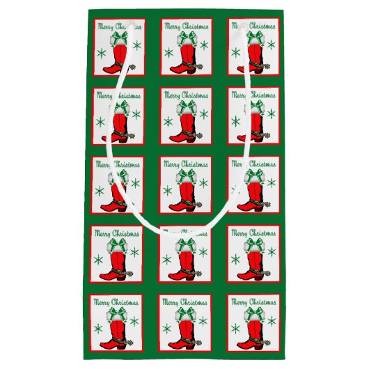 Westerne Christmas Cowboy Boot Gift Bag Klein Cadeauzakje (Voorkant)