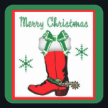 Westerne Christmas Cowboy Boot Stickers<br><div class="desc">Westerne Kerst Cowboy Boot Stickers met Merry Christmas tekst</div>