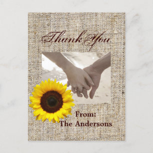 Westerne Country Burlap Zonnebloem bruiloft bedank Briefkaart