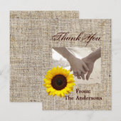 Westerne Country Burlap Zonnebloem bruiloft bedank Briefkaart (Voorkant / Achterkant)