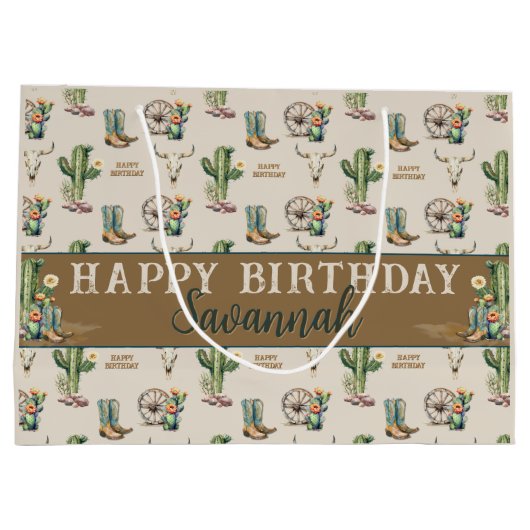 Westerne Country Cactus Laarzen Naam Happy Birthda Groot Cadeauzakje (Achterkant)