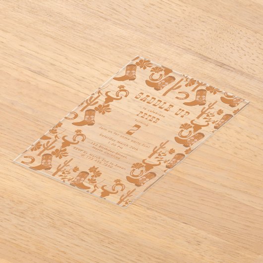 Westerne Country Cowboy Boots Zadelen Verjaardag O Acryl Uitnodigingen (Laagn)