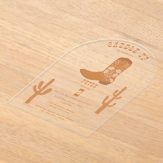 Westerne Country Cowboy Boots Zadelen Verjaardag O Acryl Uitnodigingen (Laagn)