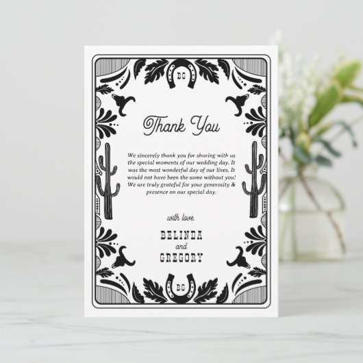 Westerne Country Cowboy Rustic Wedding Bedankkaart (Staand voorkant)