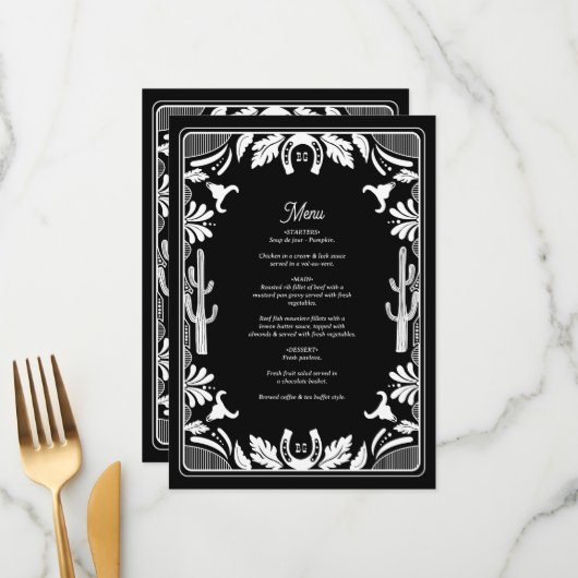 Westerne Country Cowboy Rustic Wedding Menu (Voorkant / Achterkant in situ)