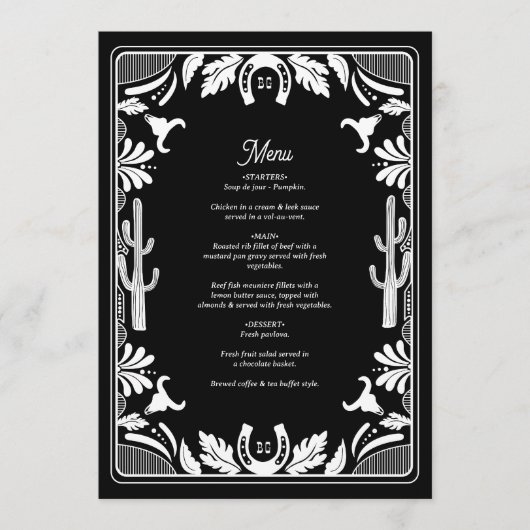 Westerne Country Cowboy Rustic Wedding Menu (Voorkant)