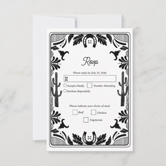 Westerne Country Cowboy Rustic Wedding RSVP Kaartje (Voorkant)