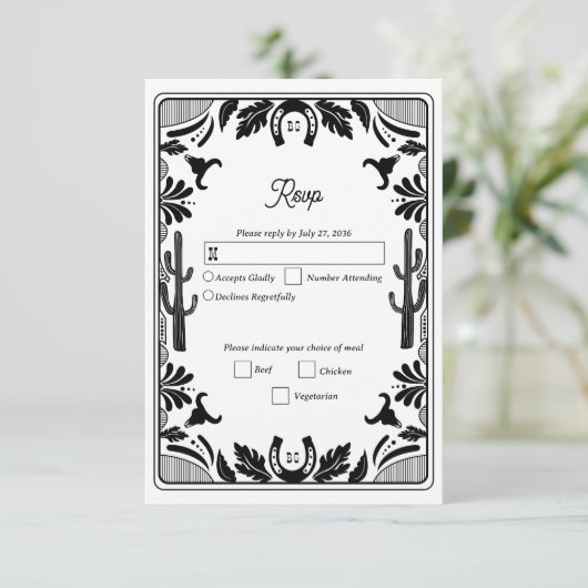 Westerne Country Cowboy Rustic Wedding RSVP Kaartje (Staand voorkant)