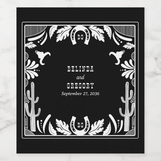 Westerne Country Cowboy Rustic Wedding Wijn Etiket (Enkel label)