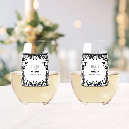 Westerne Country Cowboy Rustic Wedding Wijnglas Zonder Voet (Insitu (Huwelijk))