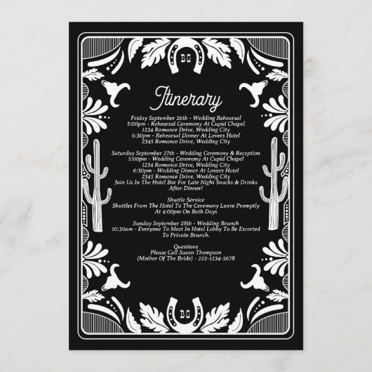 Westerne Country Cowboy Rustieke Trouwroute Programmakaart (Achterkant)