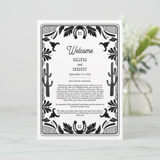 Westerne Country Cowboy Wedding Route Programmakaart (Staand voorkant)