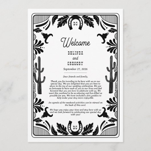 Westerne Country Cowboy Wedding Route Programmakaart (Voorkant)