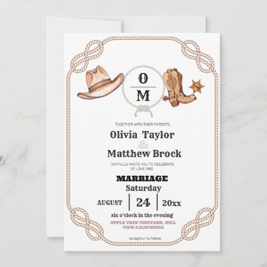 Westerne Country Wedding Rustic Cowboy Monogram Kaart (Voorkant)