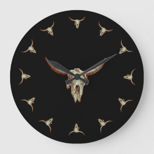 Westerne Cow Skull Black Brown Country Robuuste st Grote Klok