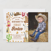 Westerne Cowboy 1e Rodeo Verjaardagsfeestfoto Kaart (Voorkant)
