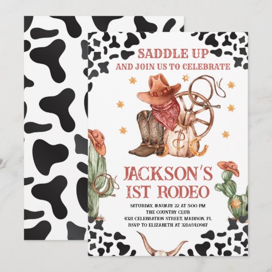 Westerne Cowboy 1e Rodeo Verjaardagsfeestje Kaart (Voorkant / Achterkant)