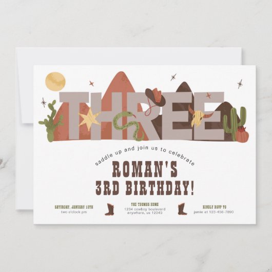 Westerne Cowboy 3e verjaardag Uitnodiging (Voorkant)