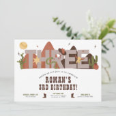 Westerne Cowboy 3e verjaardag Uitnodiging (Staand voorkant)