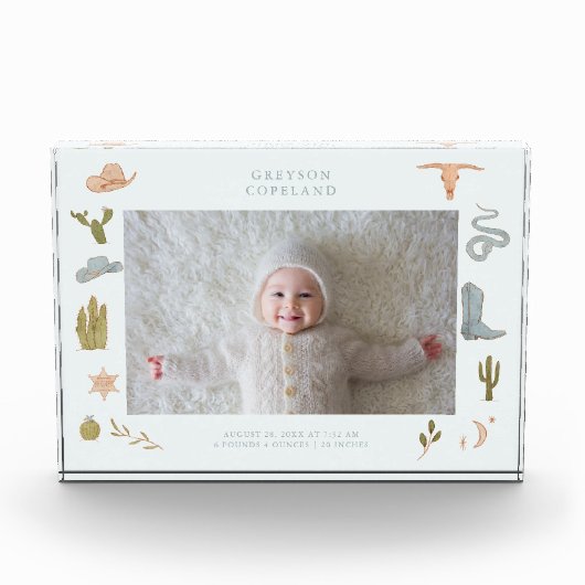Westerne Cowboy Baby Horizontale Foto Keepsake (Voorkant)