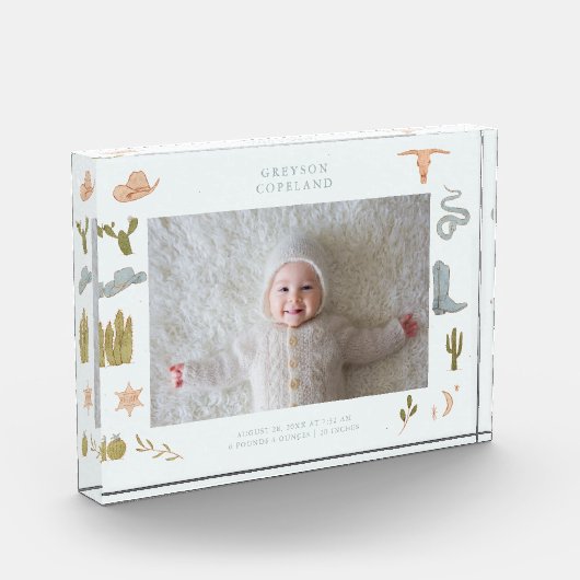 Westerne Cowboy Baby Horizontale Foto Keepsake (Links)