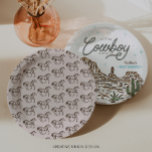 Westerne Cowboy Baby shower Horse Papieren Bordje<br><div class="desc">Maak je klaar om op te zadelen voor een rootin'-tootin' cowboy-baby shower dat de sfeer van het Wilde Westen vangt! Dit charmante ontwerp is voorzien van een speels touwlettertype dat zich een weg baant door met de hand geïllustreerde scènes van rodeo's en cowboys, compleet met galopperende paarden en woestijnlandschappen. Perfect...</div>
