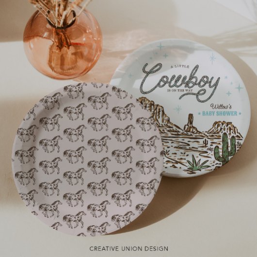 Westerne Cowboy Baby shower Horse Papieren Bordje