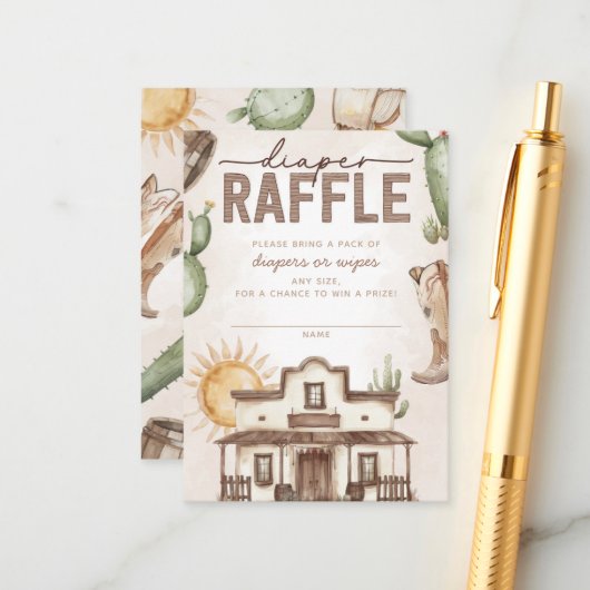 Westerne Cowboy Baby shower Luier Raffle Informatiekaartje (Voorkant / Achterkant in situ)