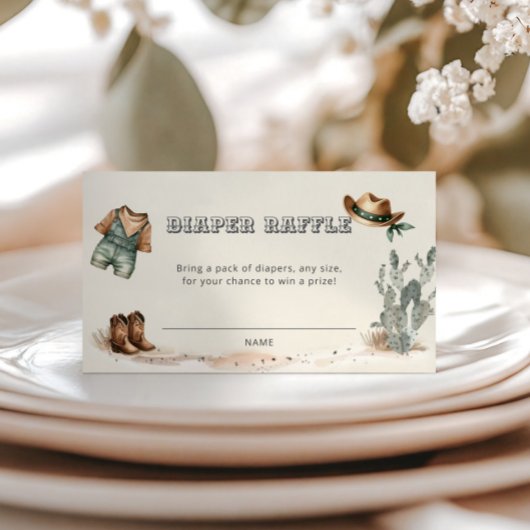 Westerne Cowboy Baby shower Luier Raffle Informatiekaartje