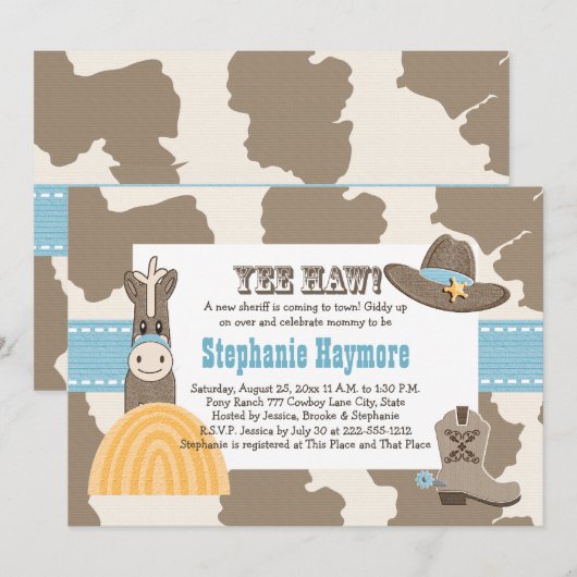 Westerne Cowboy Baby Shower-uitnodigingen Kaart (Voorkant / Achterkant)