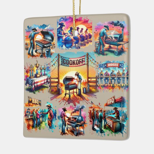 Westerne Cowboy BBQ Cookoff Scènes 1 Keramisch Ornament (Links)