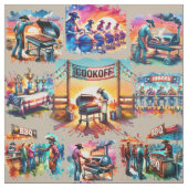 Westerne Cowboy BBQ Cookoff Scènes 1 Stof (Swatch)