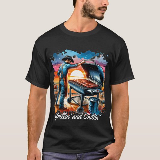 Westerne Cowboy BBQ Grillin' en Chillin' T-shirt (Voorkant)