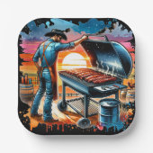 Westerne Cowboy BBQ Pit en Cook Papieren Bordje (Voorkant)